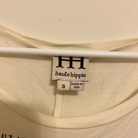 2/$30 Haute Hippie White Cream “I Want It” Graphic Sleeveless High-Low Tunic Top - Picture 7 of 11